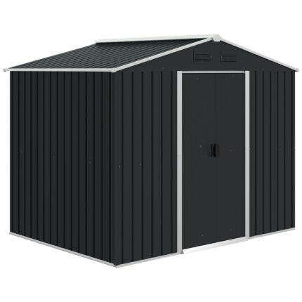 Metal Garden Shed, 7.7 x 5.7ft, Galvanised Outdoor Tool Storage with Ventilation and Sliding Doors, Grey